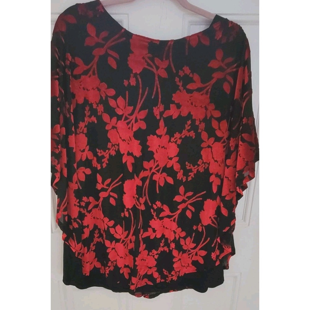 Amana‎ Plus Size 2X Top Whimsigoth Fairy Grunge Boho Floral Red Velvet Romantic